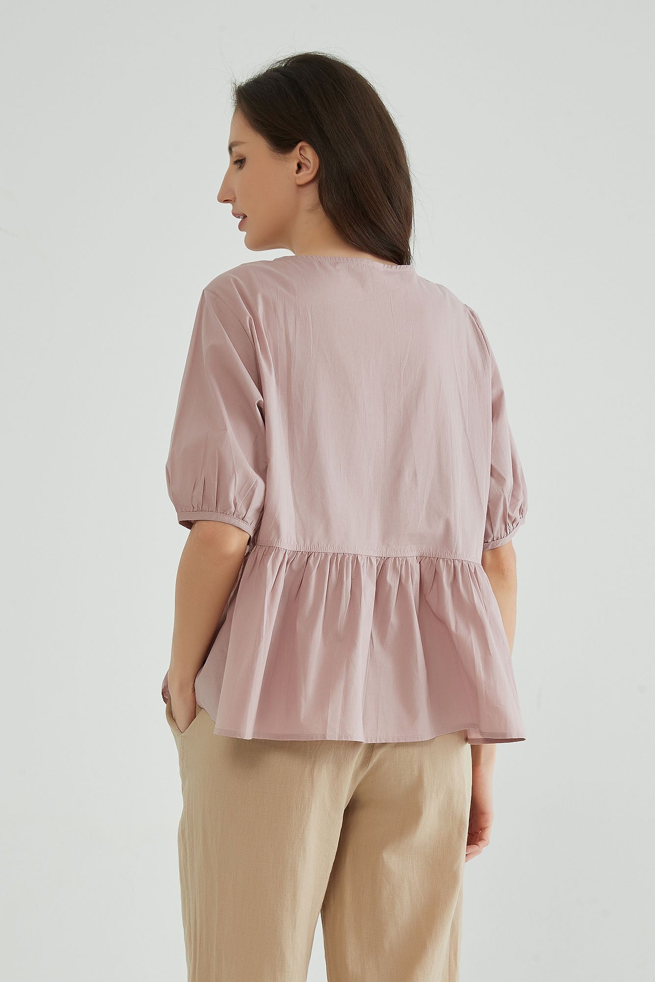 Pink Cotton Linen Crinkle Top - Whisper Mint